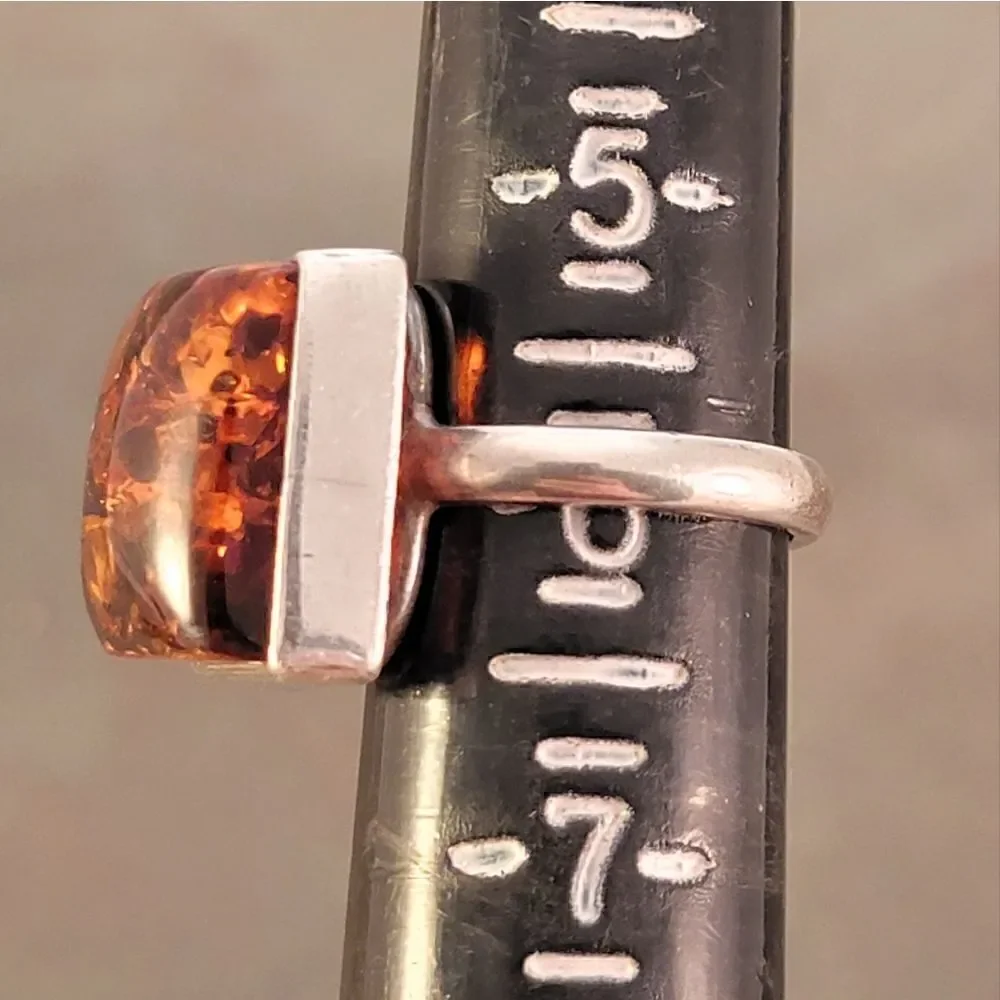 Vintage Sterling Baltic Amber Cab Rectangle Statement Ring Sz 6